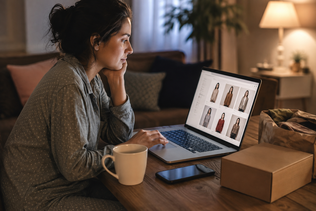 woman sitting at desk looking at computer