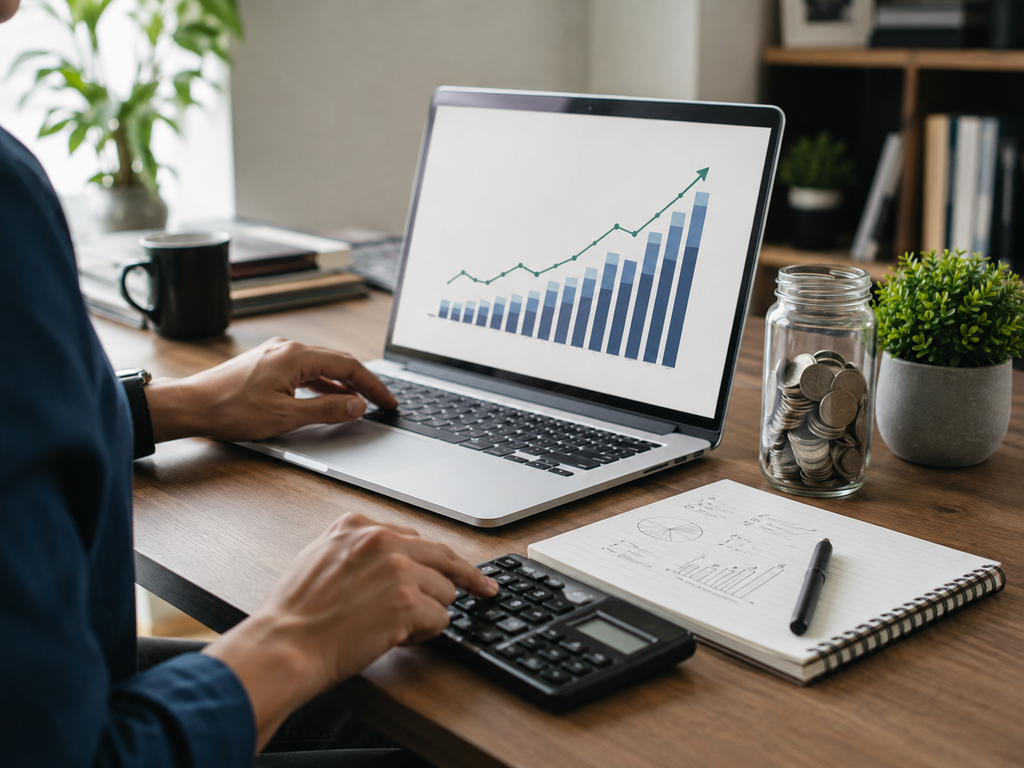 man typing at computer reviewing best free financial wellness tools for managing money