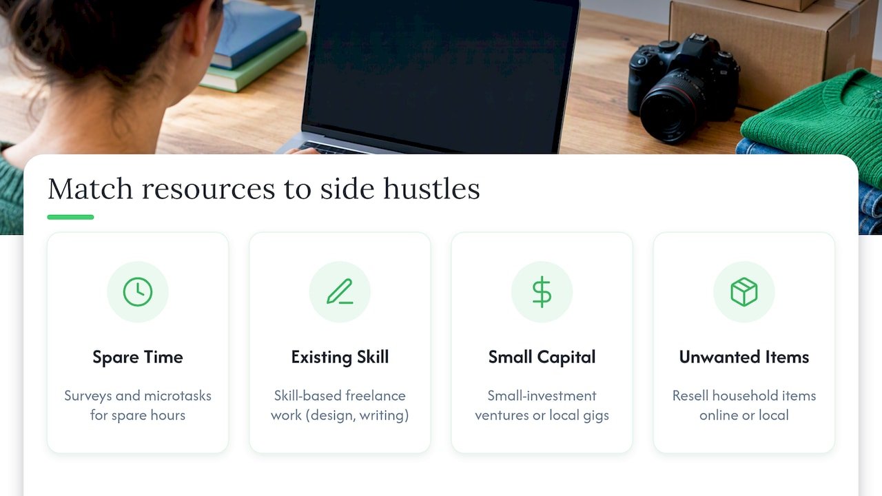 Side hustle options matched to available resources